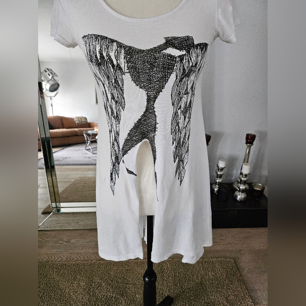 Haoyouduo White Cotton Graphic Tshirt Dress Sz Small